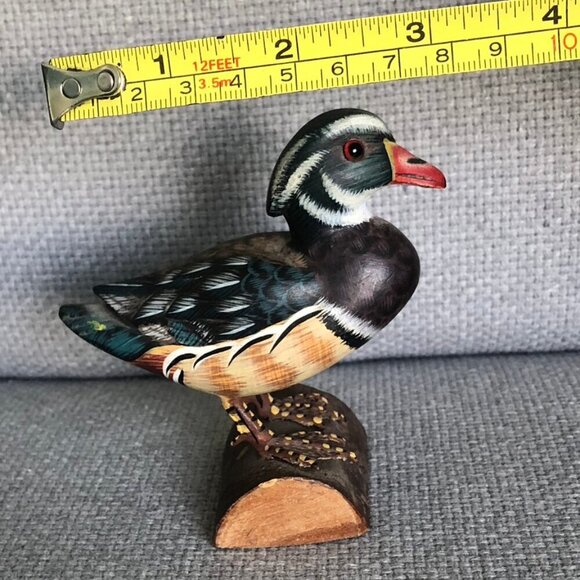 VINTAGE Hand Painted Wood Duck On Small Log 4 x 3 inches - Picture 11 of 12